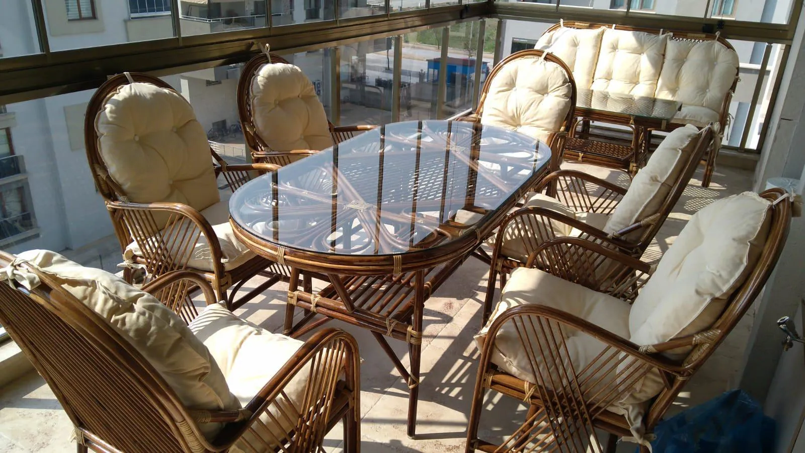 Ankara Bambu Balkon Bahçe Oturma Takımı 9 Kişilik 