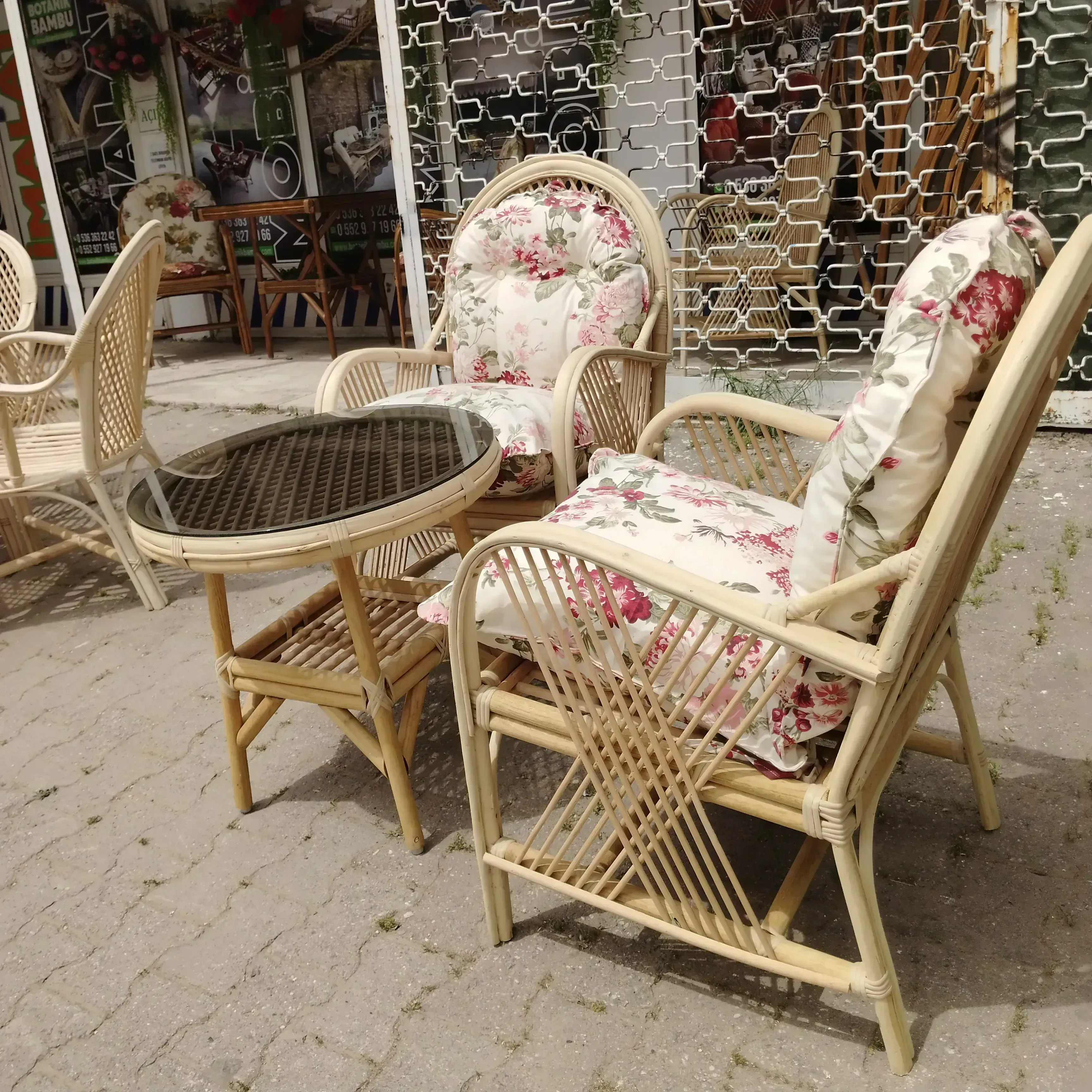 Ankara Bambu Balkon Bahçe Çay Seti Monika 2  Kişilik Natural Takım 