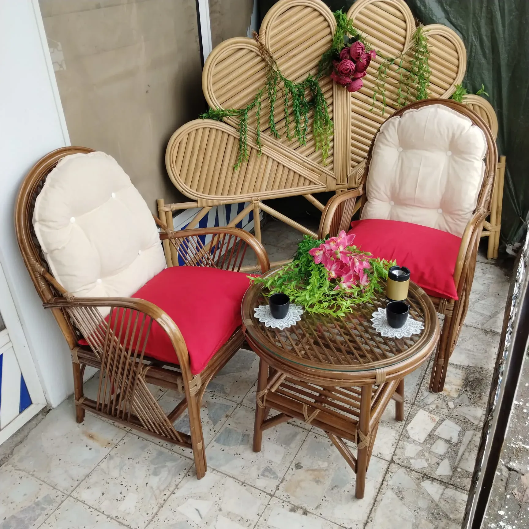 Ankara Bambu Balkon Bahçe Çay Seti Monika 2  Kişilik Natural Takım 