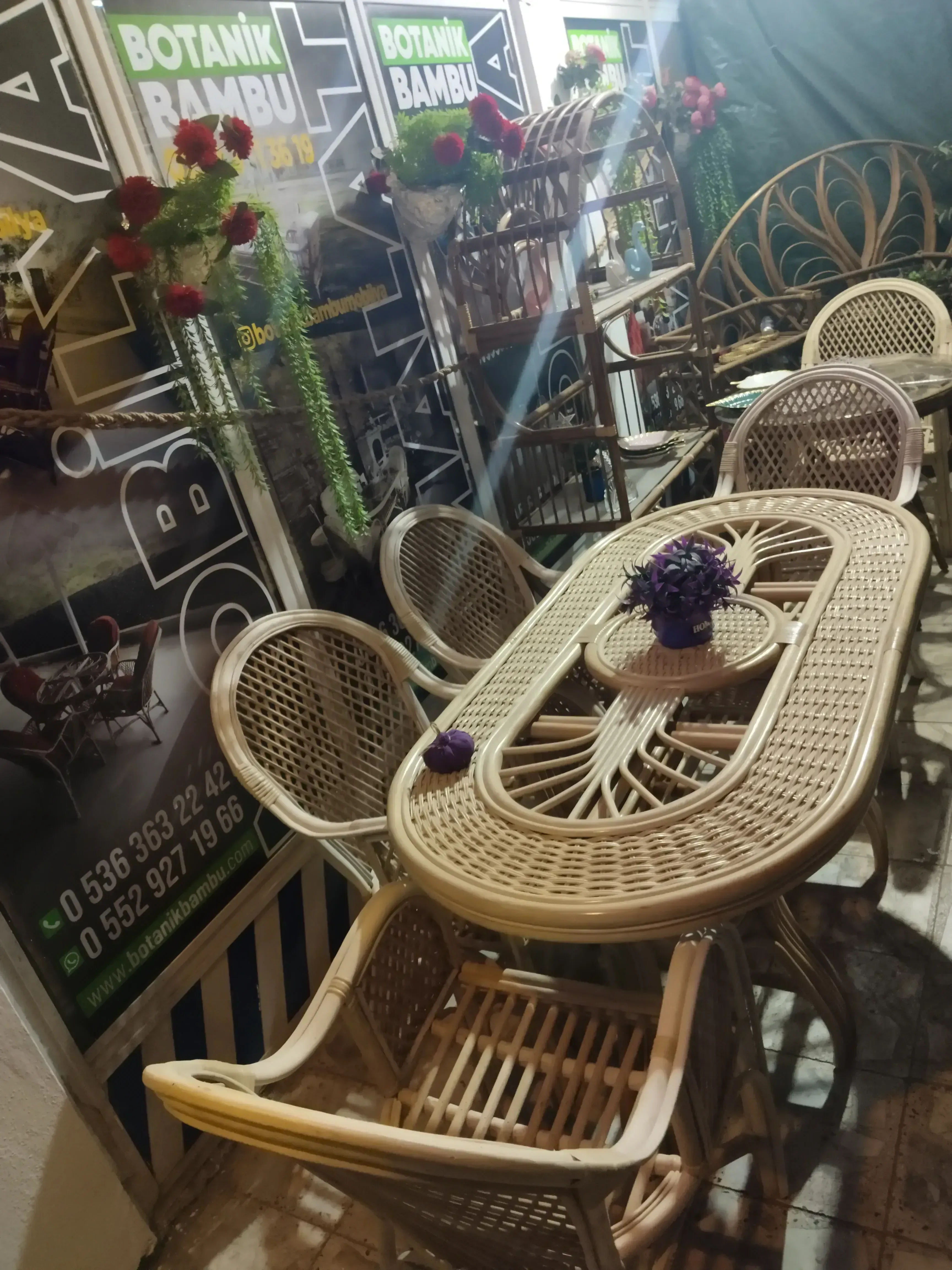 Ankara bambu endonezya'dan ithal orijinal Bambu masa 6 adet kestane imalattan sandalye naturel renk.