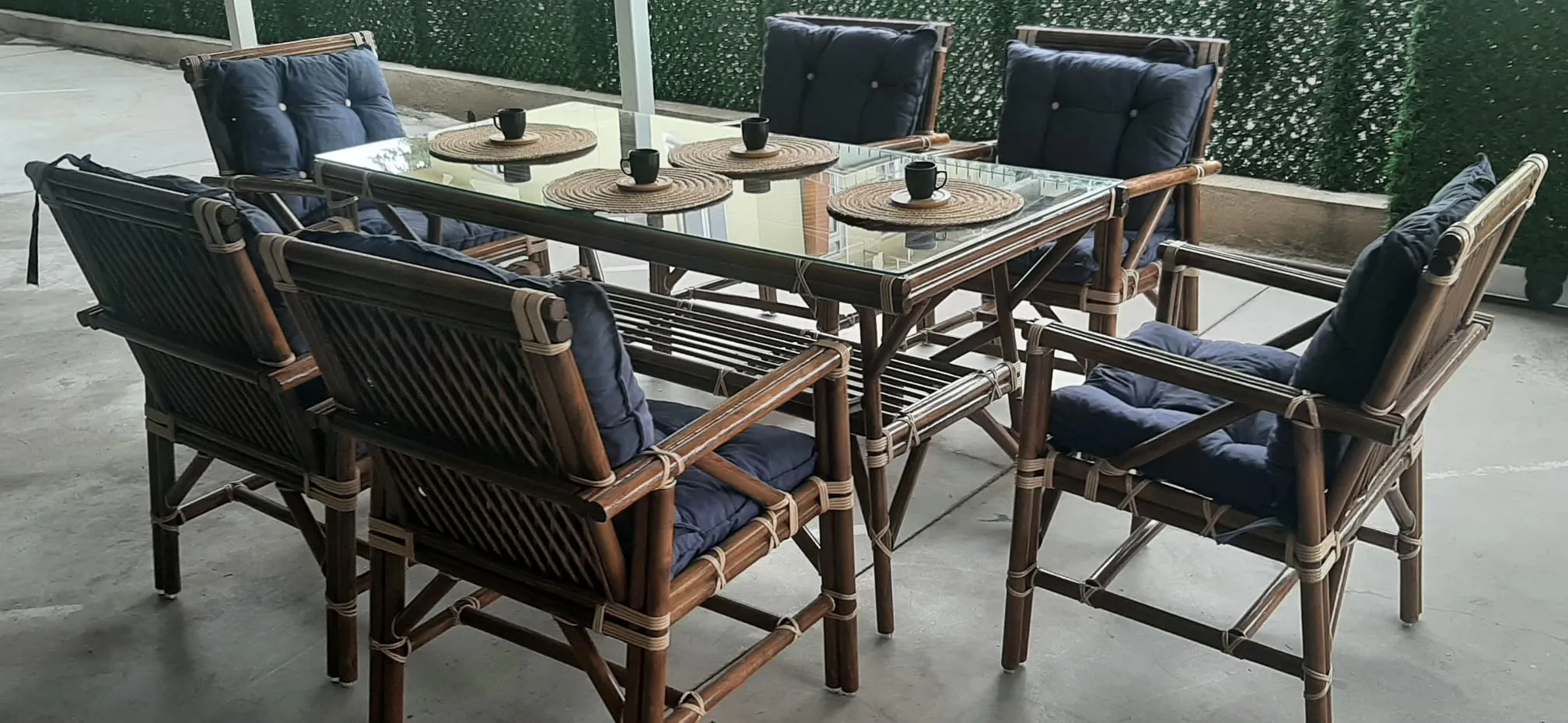 Antalya Bambu Düz Sopa Balkon Bahçe Takımı 6 Kişilik 