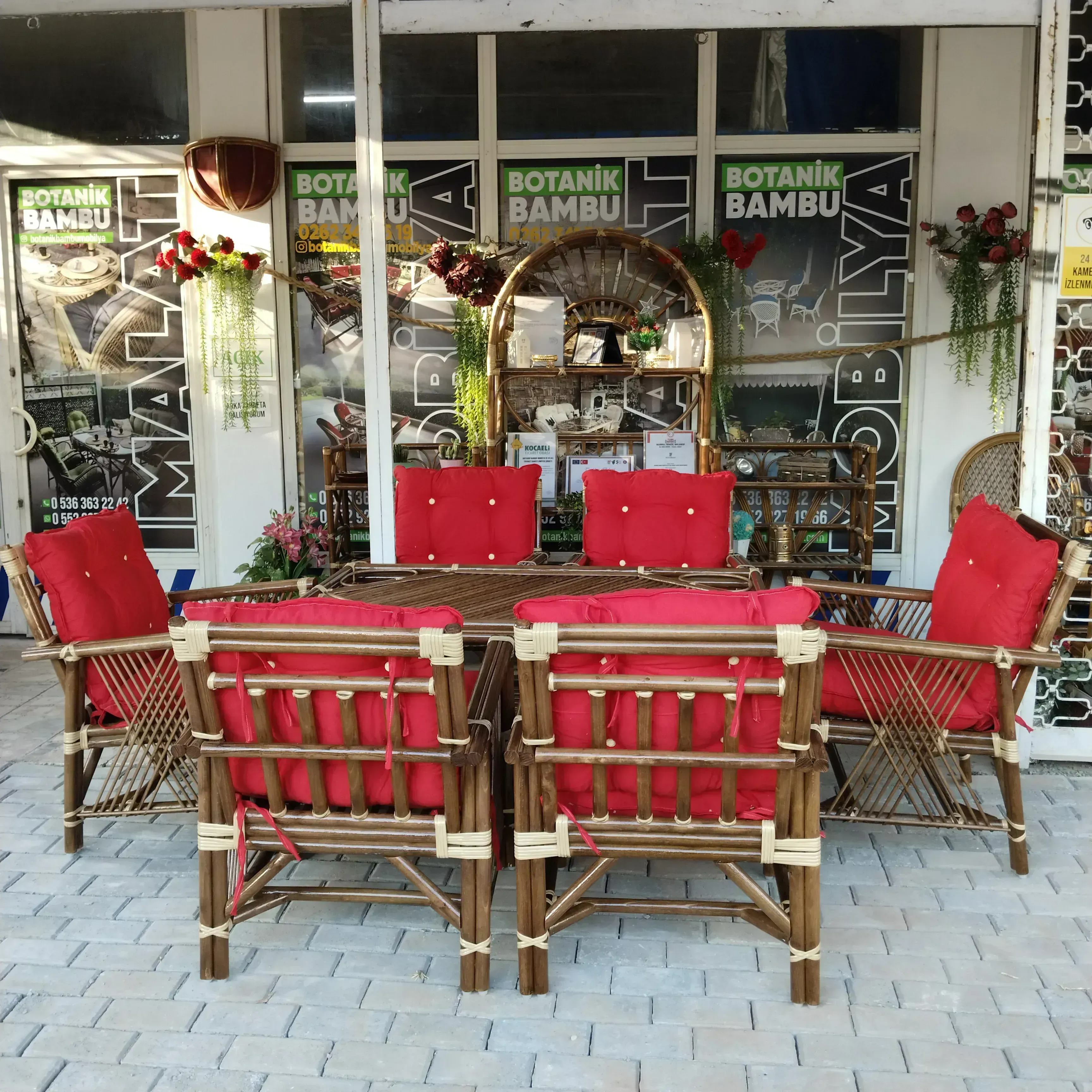 Antalya Bambu Düz Sopa Balkon Bahçe Takımı 6 Kişilik 