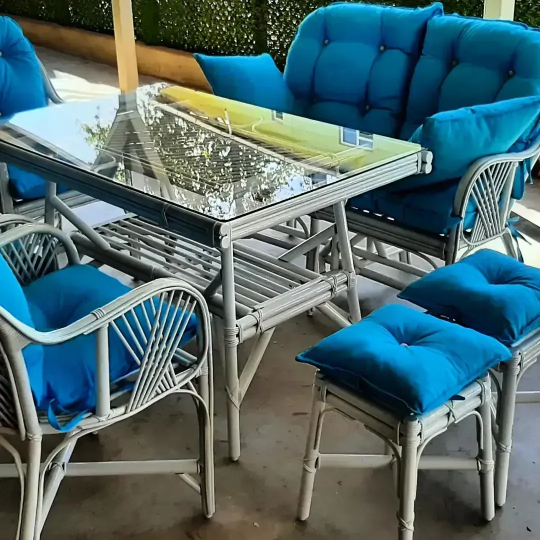 Bodrum Bambu Balkon Bahçe Beyaz Ramona Takımı 5 Kişilik