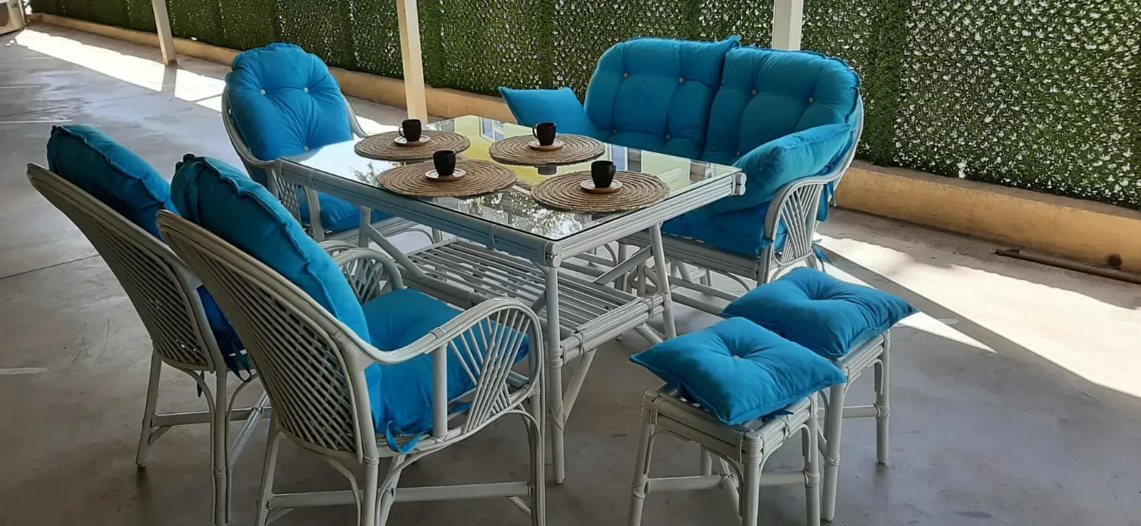 Bodrum Bambu Balkon Bahçe Beyaz Ramona Takımı 5 Kişilik