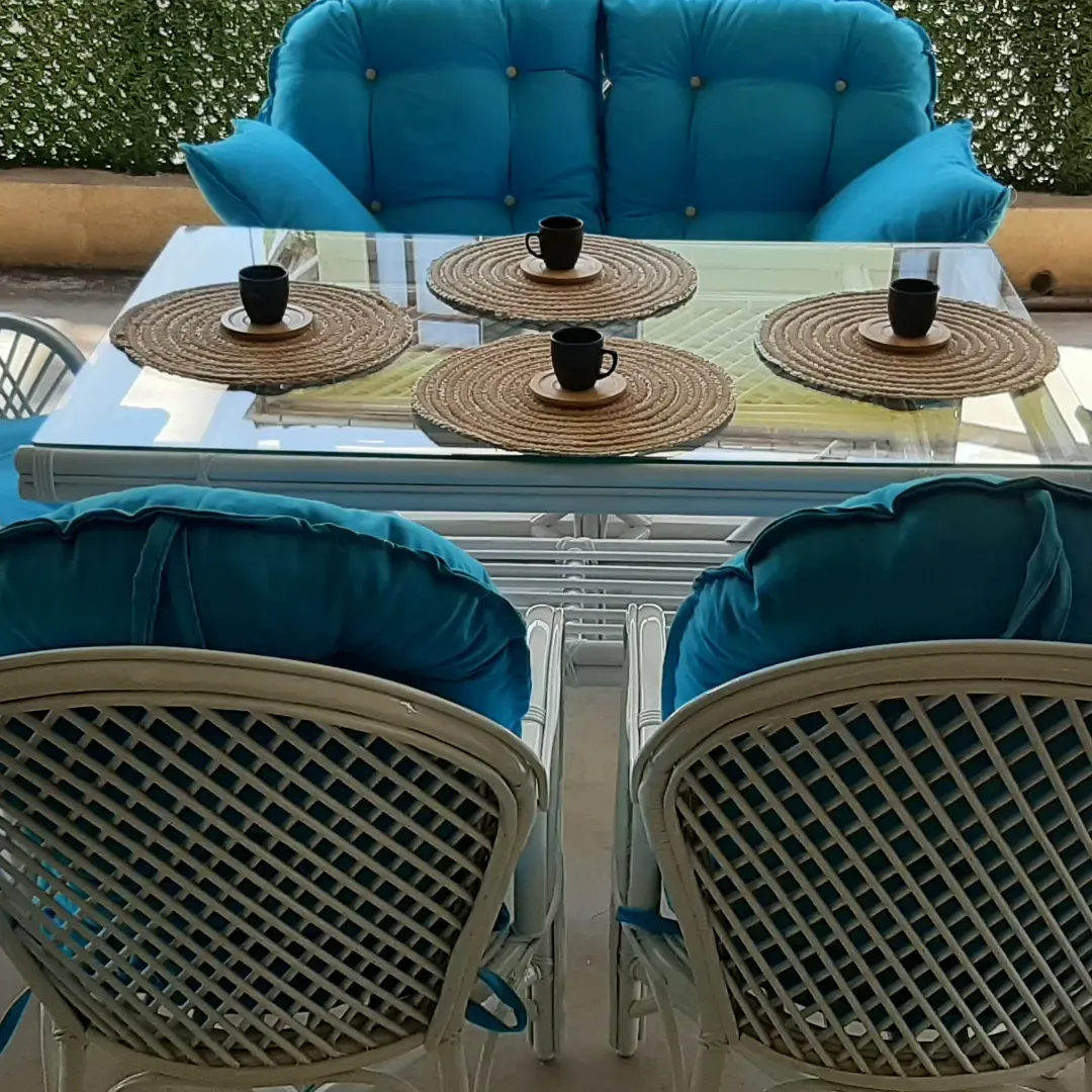 Bodrum Bambu Balkon Bahçe Beyaz Ramona Takımı 5 Kişilik