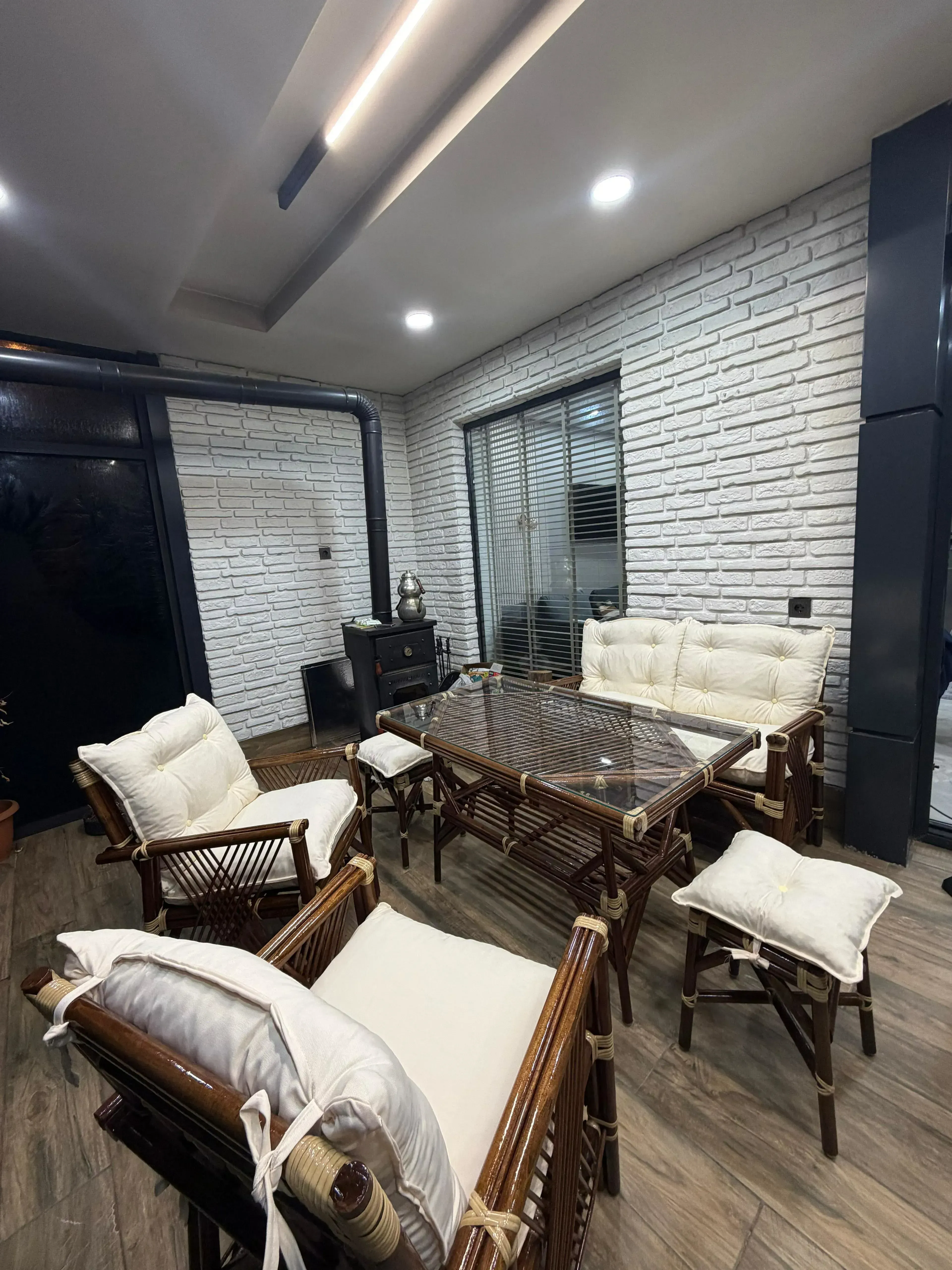 Bursa Bambu Balkon Bahçe  Natural Düz Sopa Takımı 4 Kişilik