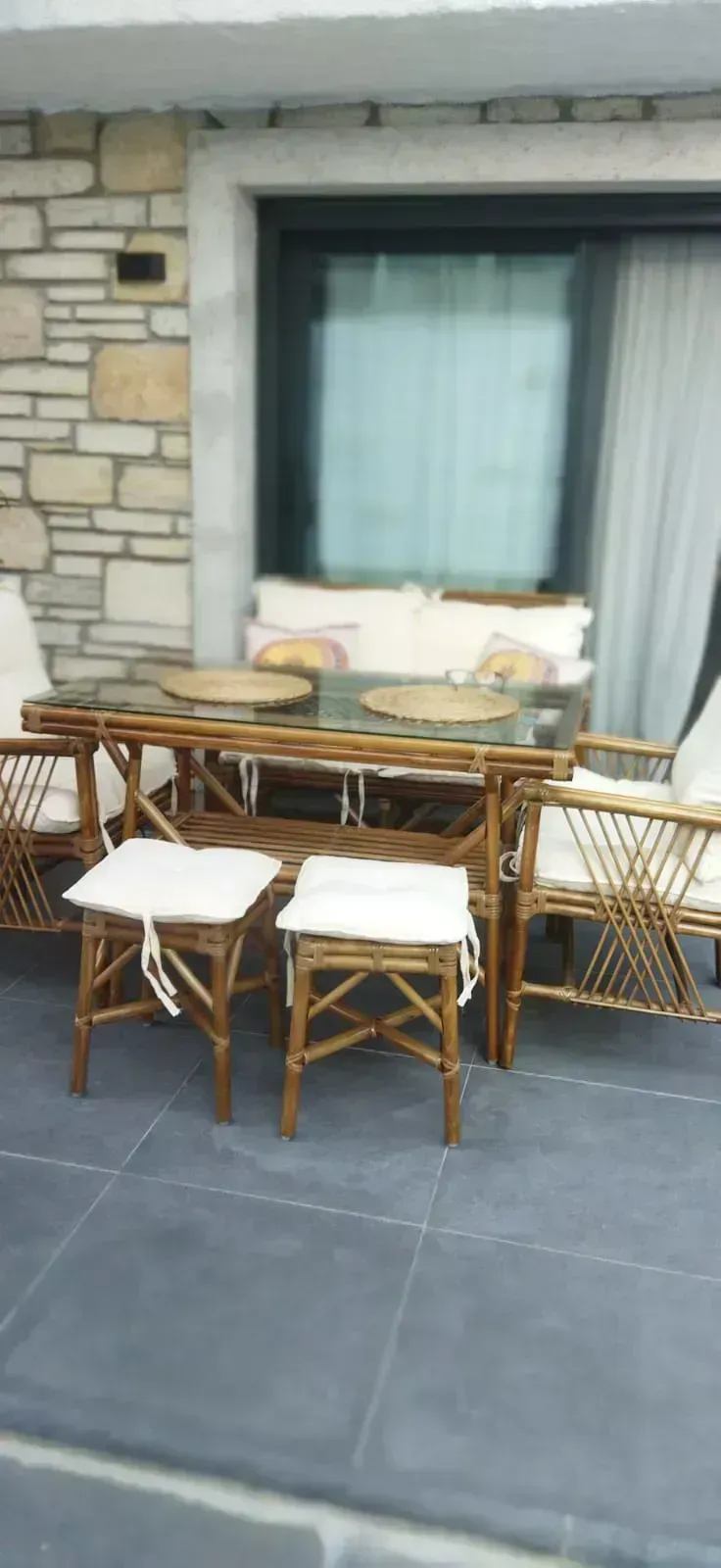 Bursa Bambu Balkon Bahçe  ceviz Düz Sopa Takımı 4 Kişilik