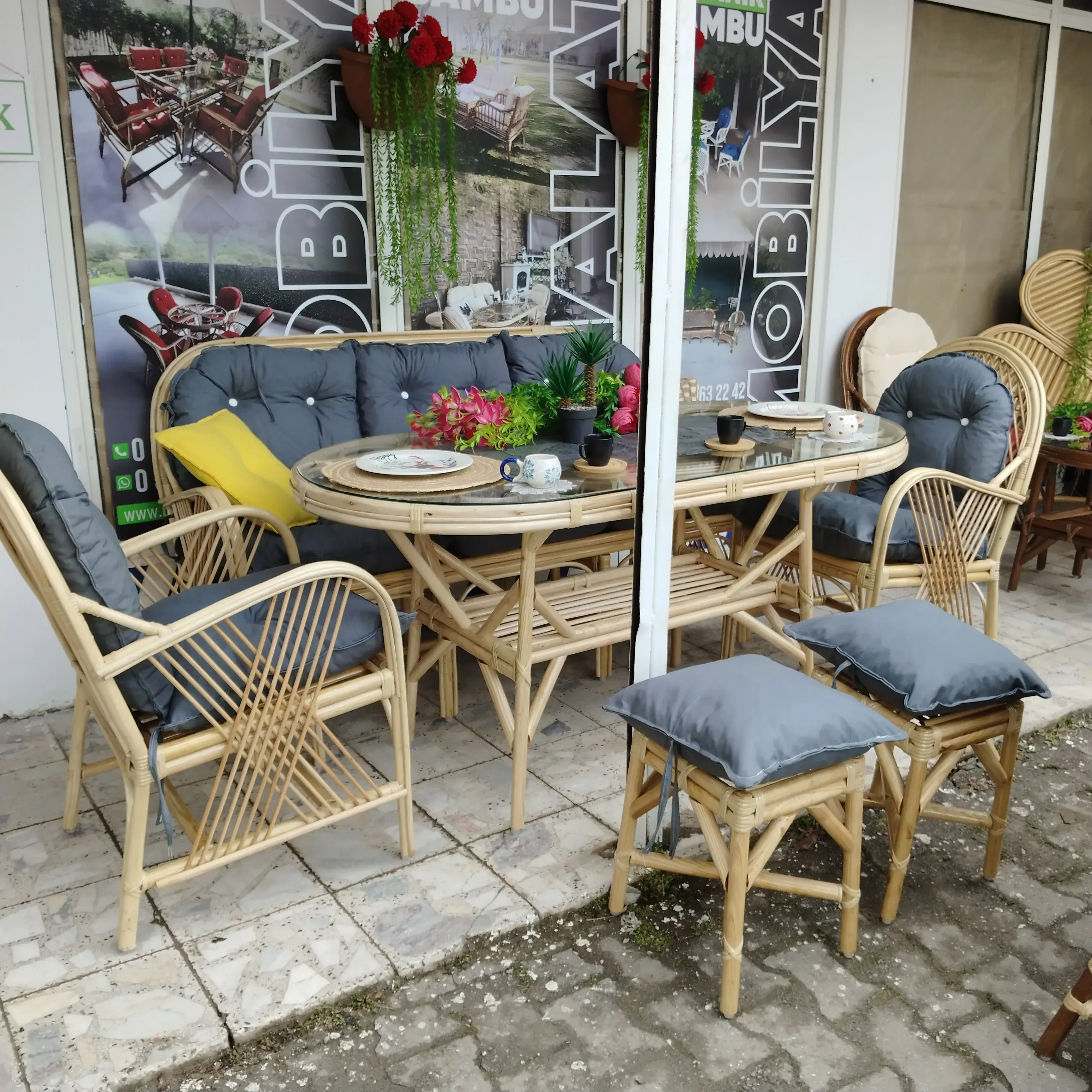 Bursa bambu bahçe balkon masa takımı 5 kişilik