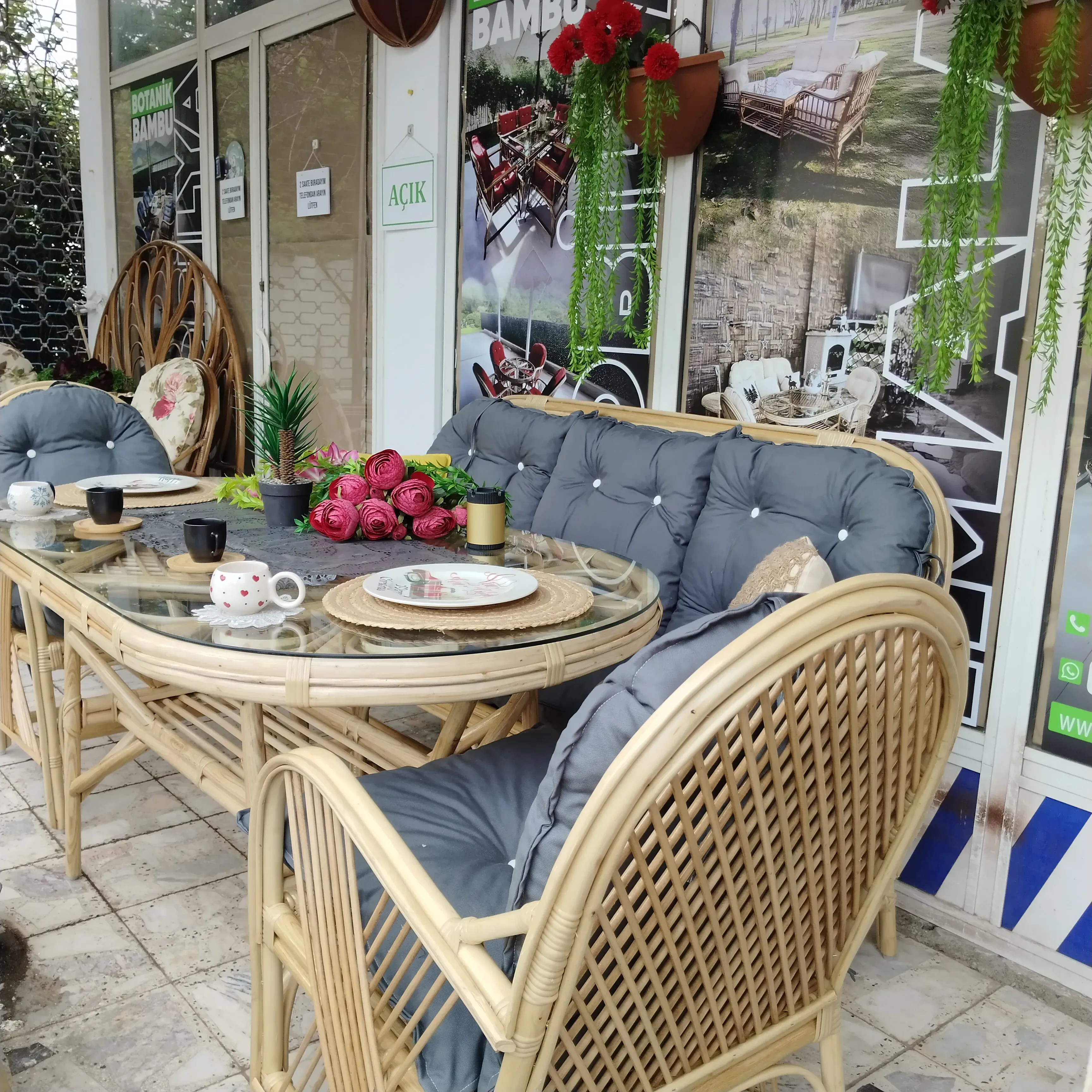 Bursa bambu bahçe balkon masa takımı 5 kişilik