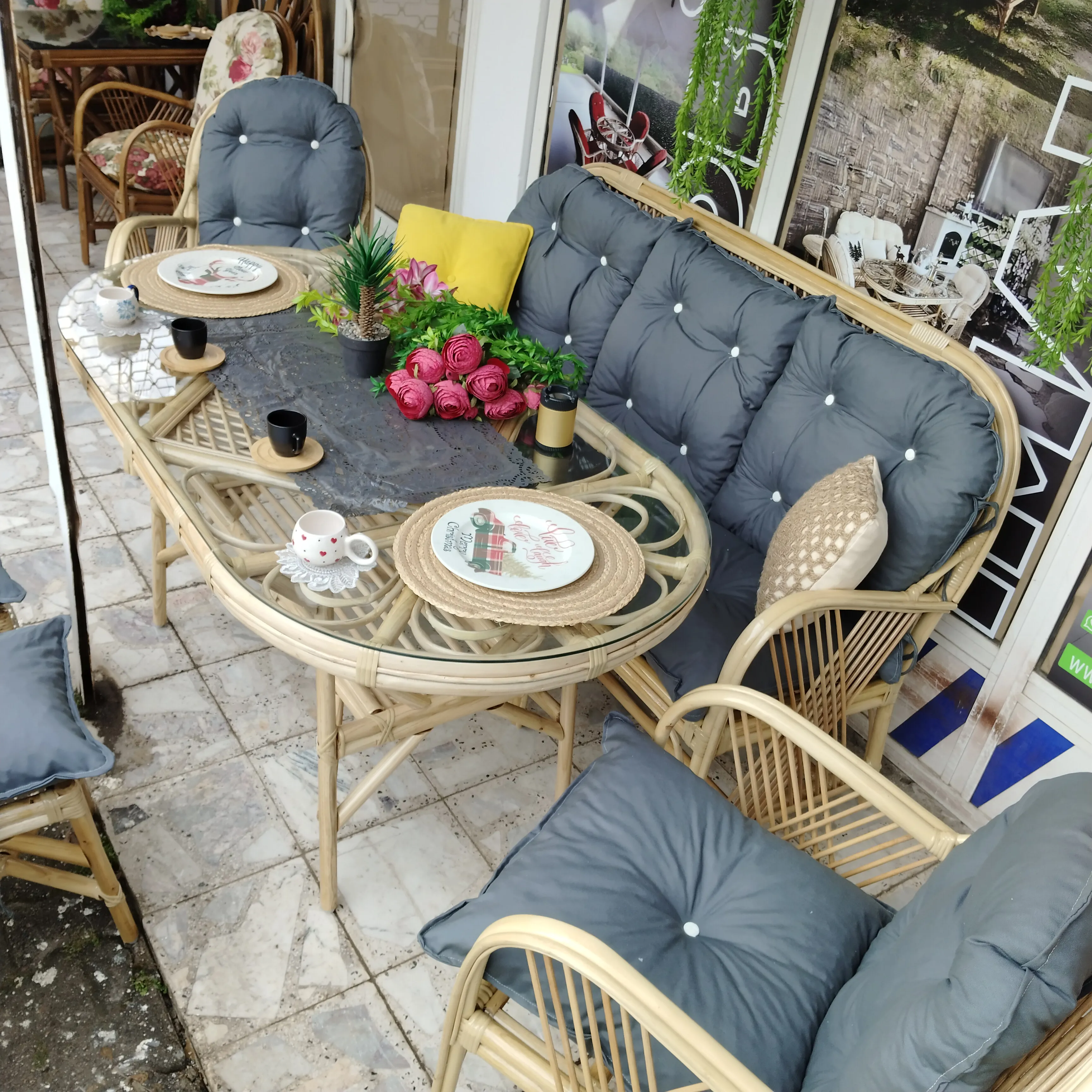 Bursa bambu bahçe balkon masa takımı 5 kişilik