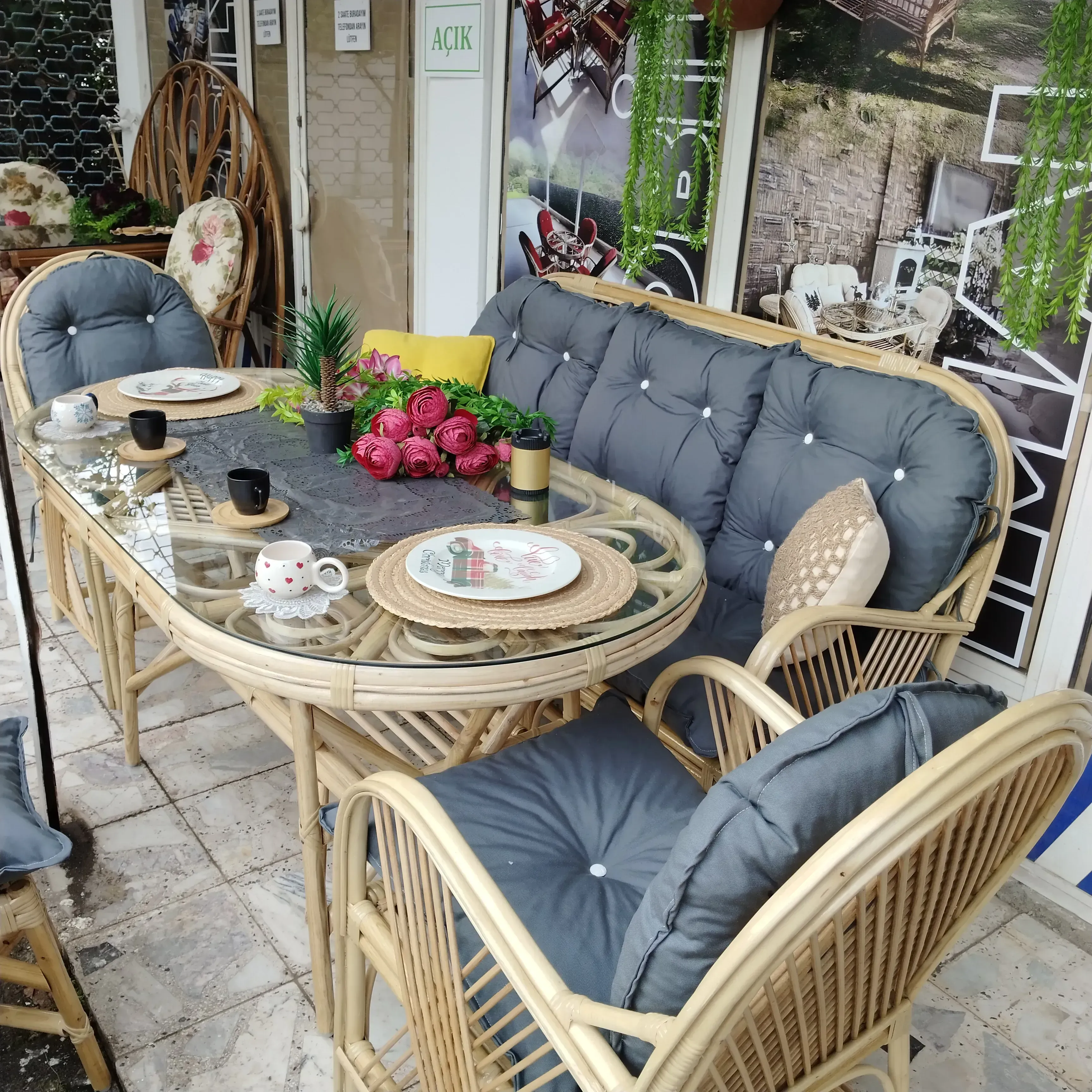 Bursa bambu bahçe balkon masa takımı 5 kişilik