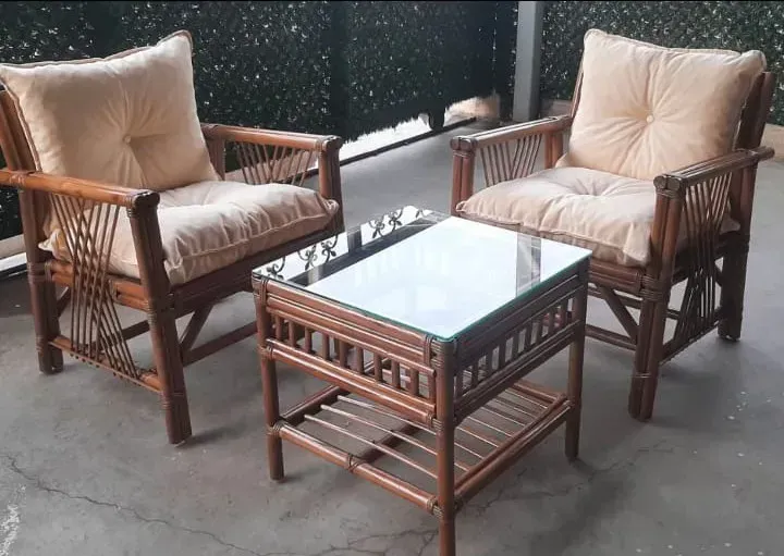 Ege Bambu Balkon Bahçe Düz Sopa Takımı 2 Kişilik