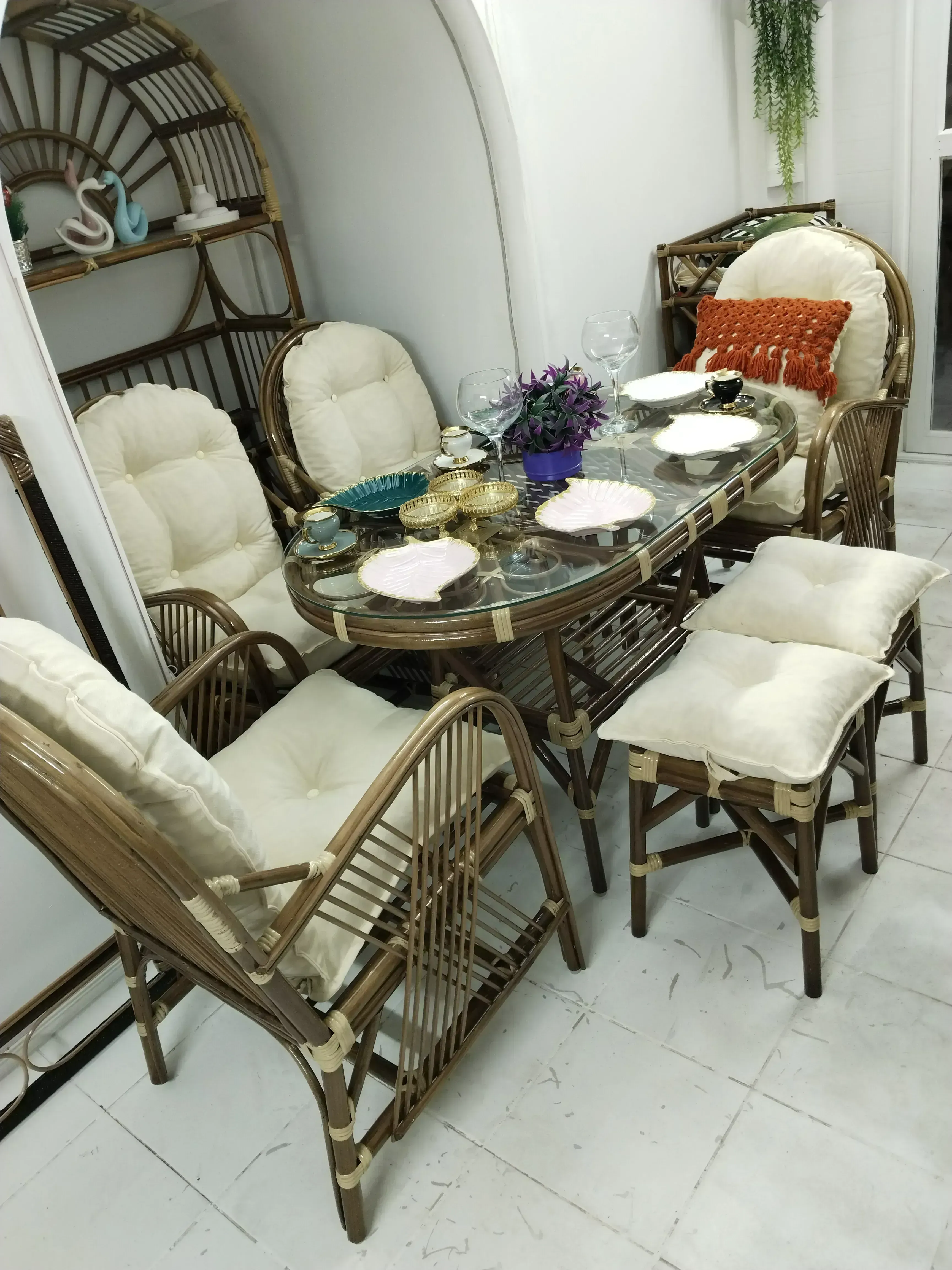 Kocaeli Monica bambu sandalye ceviz rengi, cam balkon teras