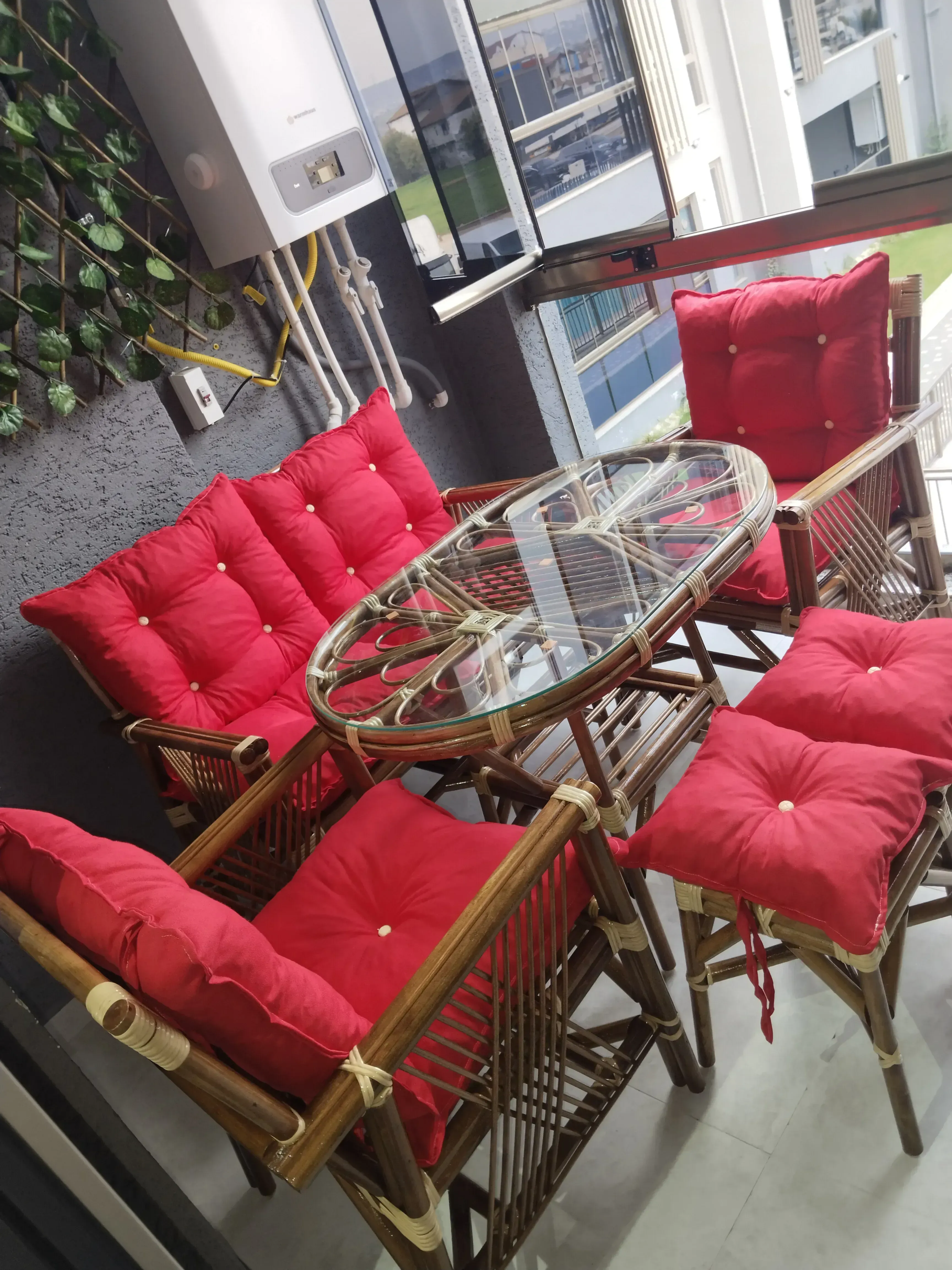 Manisa Bambu Balkon Bahçe Düz Sopa Takımı 4 Kişilik