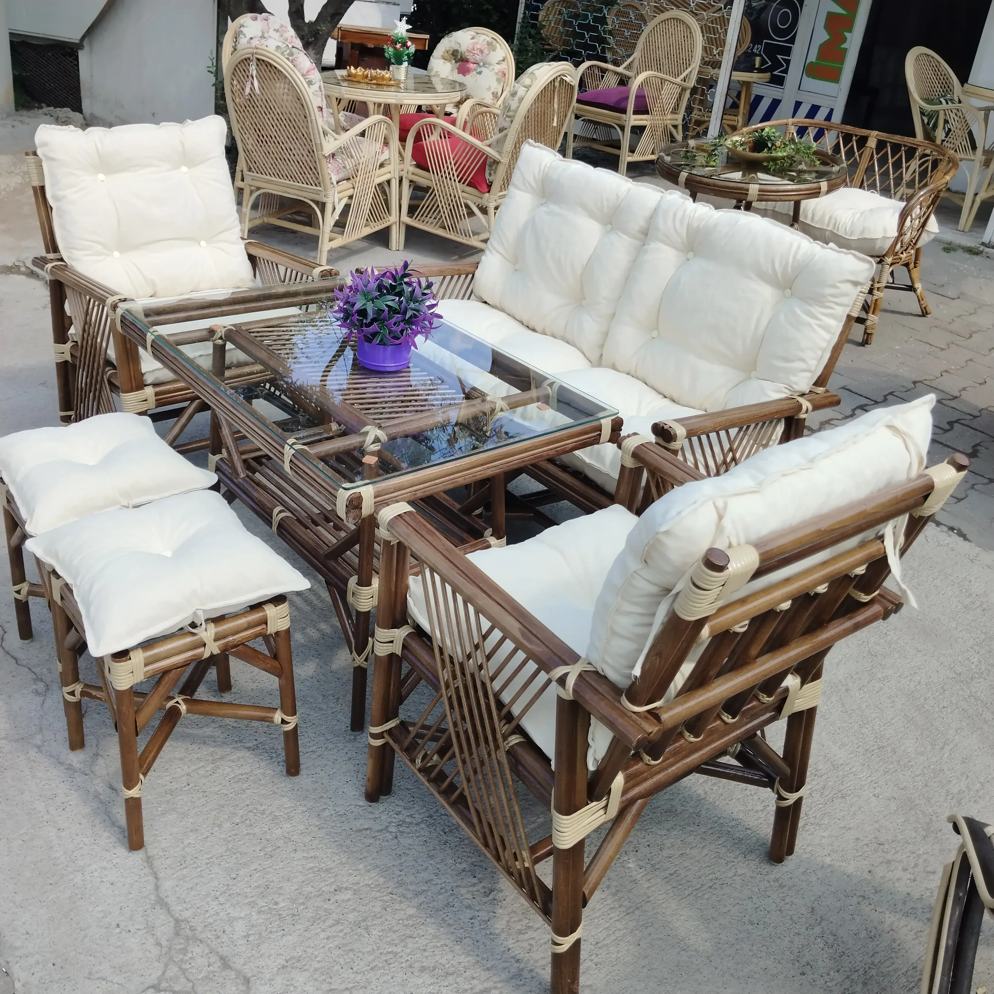 Manisa Bambu Balkon Bahçe Düz Sopa Takımı 4 Kişilik