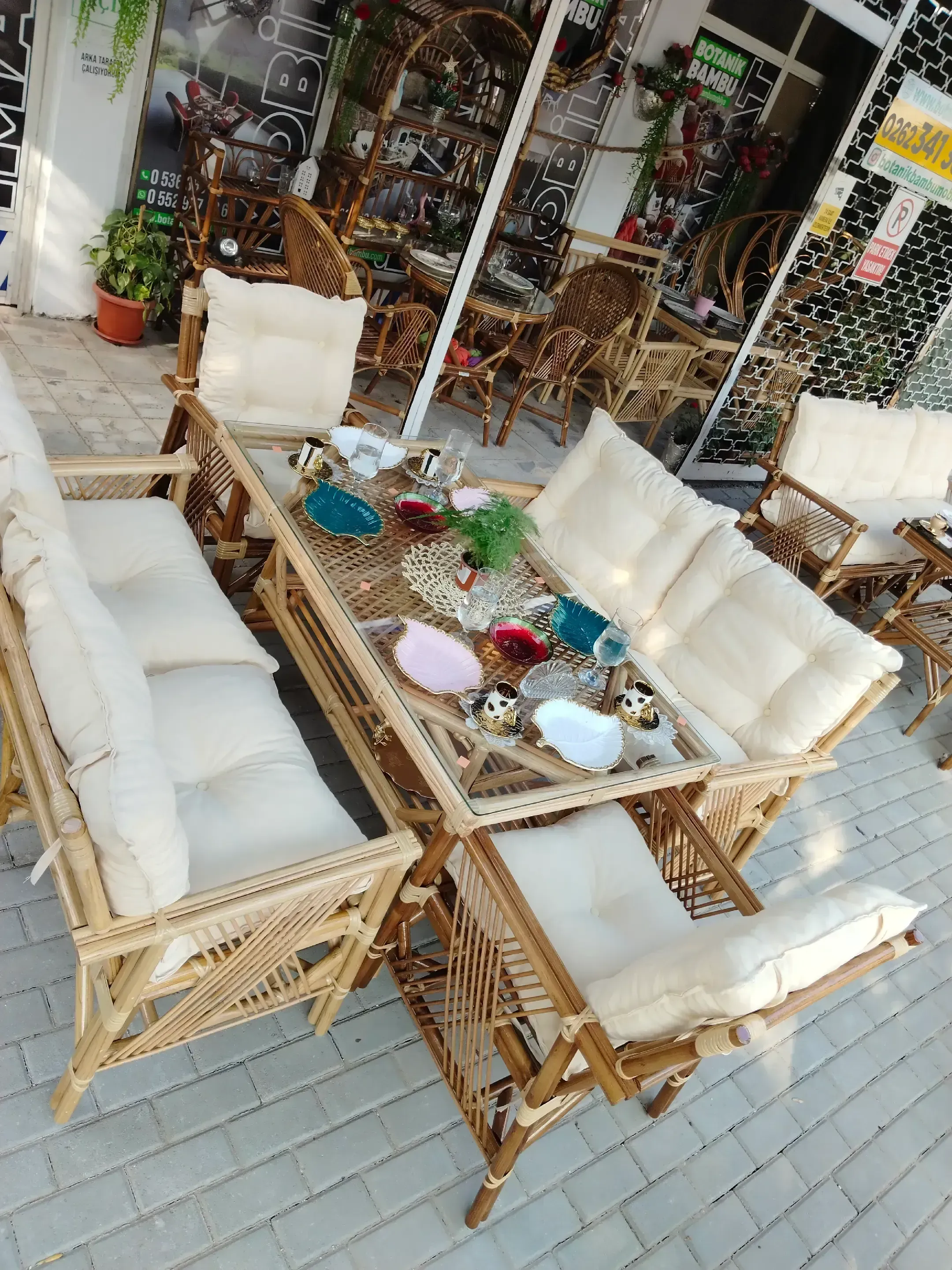 Manisa Bambu Balkon Bahçe Düz Sopa Takımı 6 Kişilik