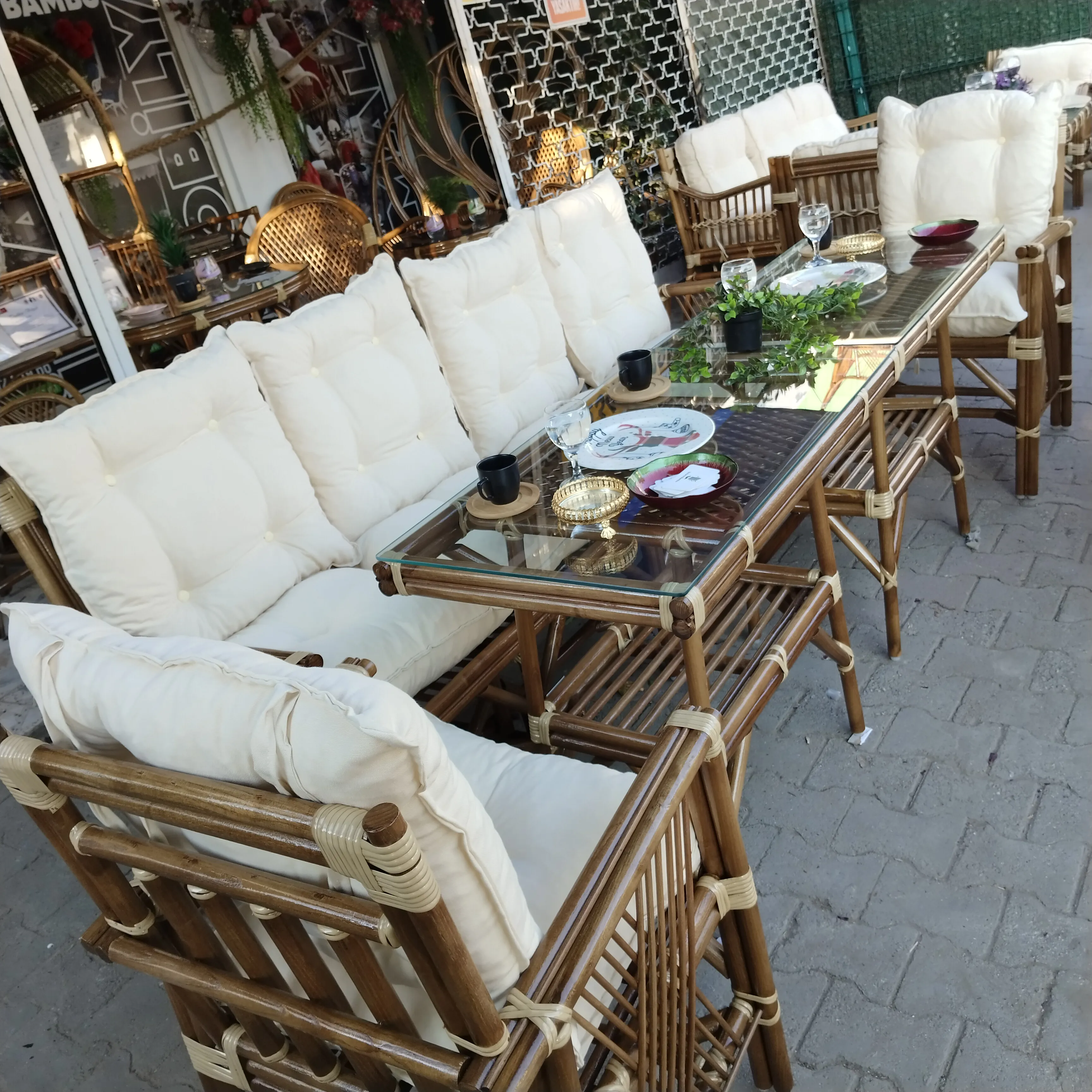 Manisa Bambu Balkon Bahçe Düz Sopa Takımı 6 Kişilik