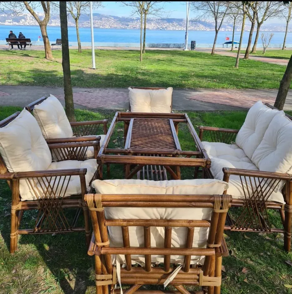 Manisa Bambu Balkon Bahçe Düz Sopa Takımı 6 Kişilik