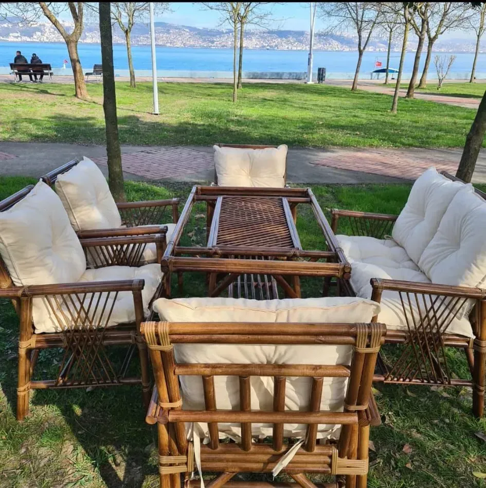 Manisa Bambu Balkon Bahçe Düz Sopa Takımı 6 Kişilik