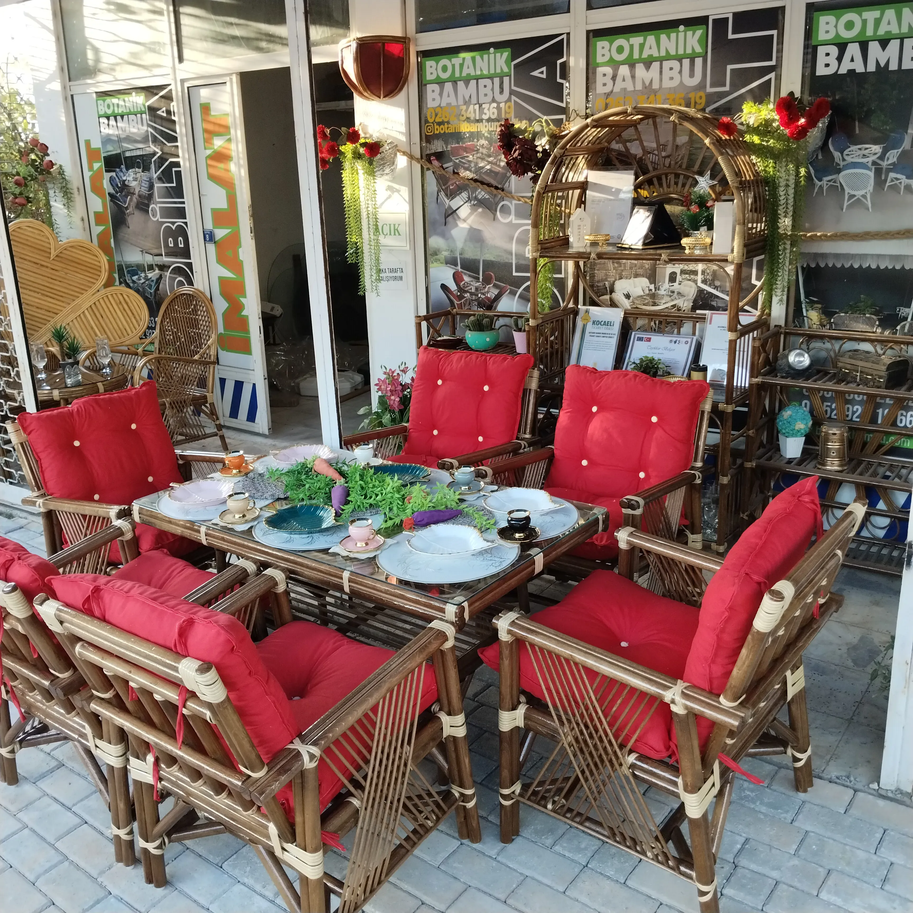 Manisa Bambu Balkon Bahçe Düz Sopa Takımı 6 Kişilik