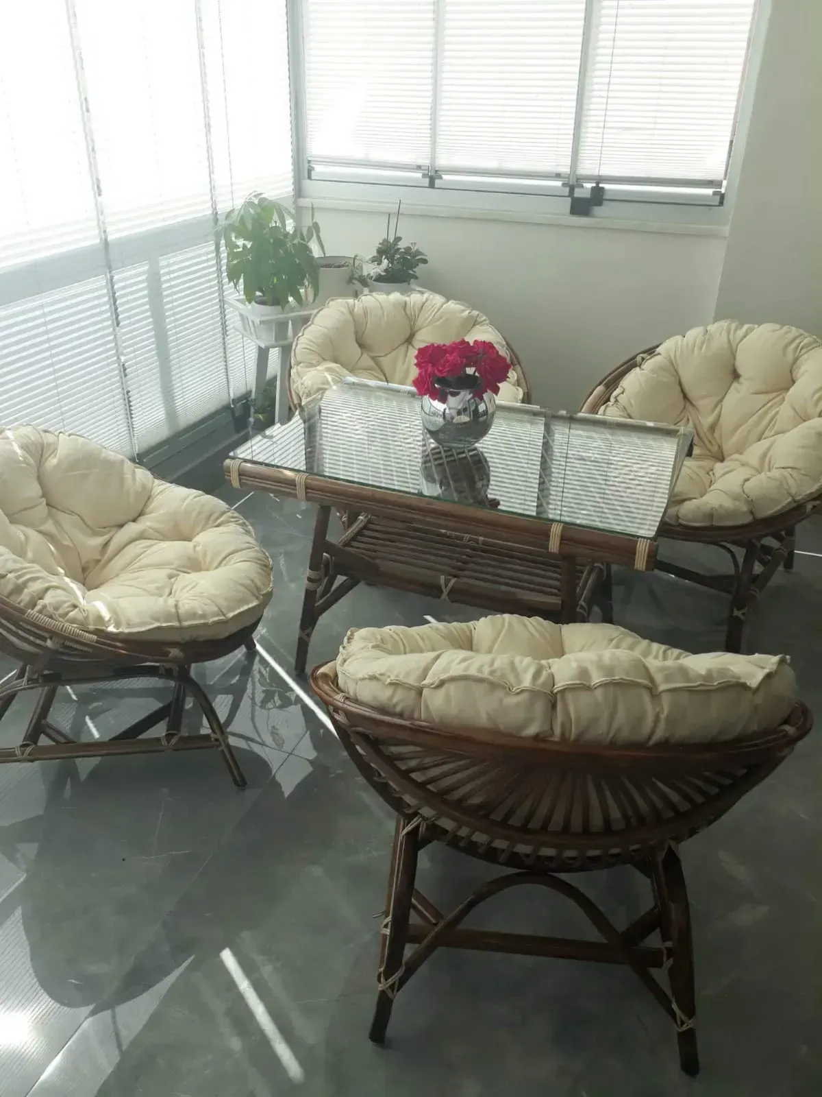 Muğla Çanak Bambu Sandalye Takımı 4 Kişilik 