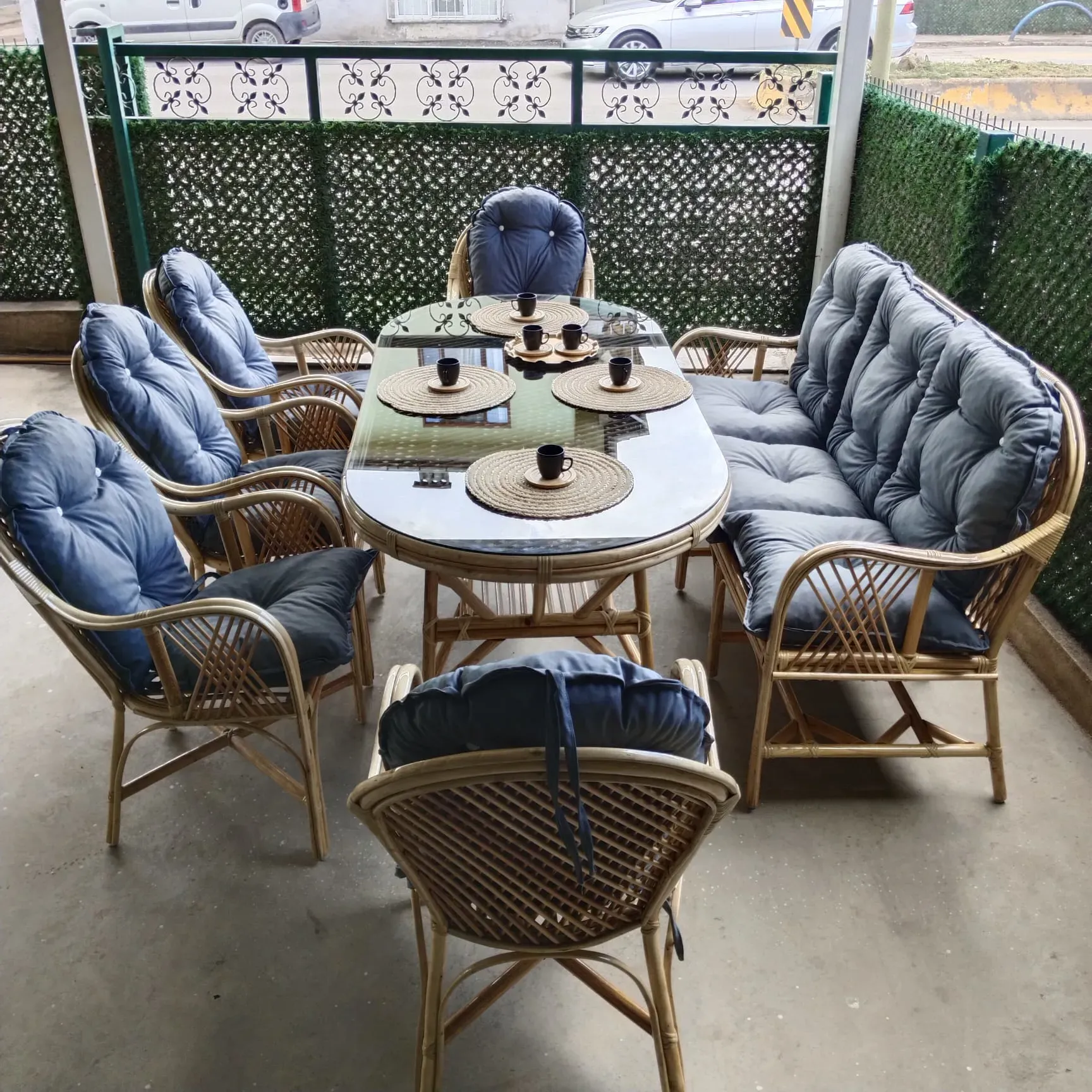 Sakarya Bambu Balkon Bahçe Monika 8 Kişilik Natural Takım 