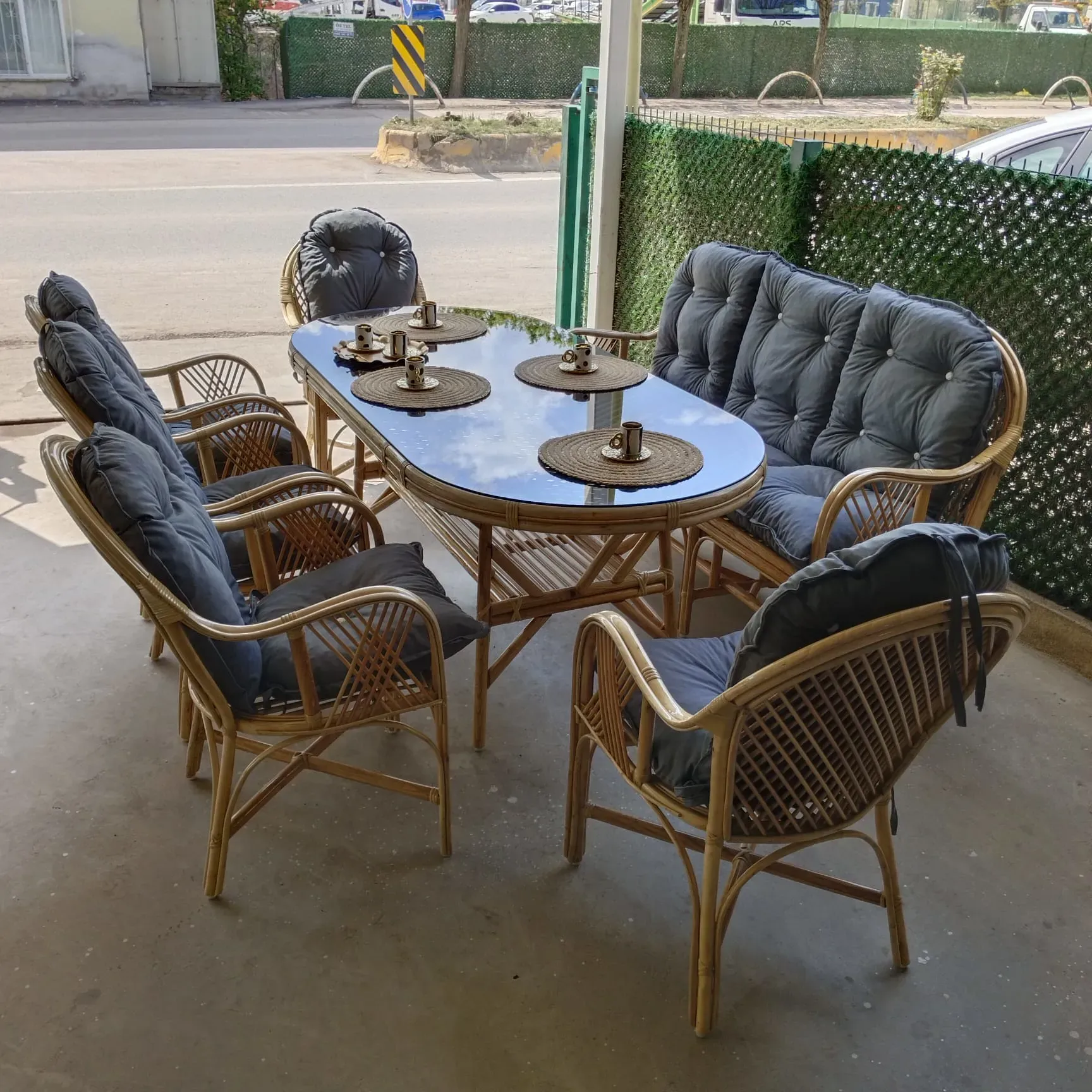 Sakarya Bambu Balkon Bahçe Monika 8 Kişilik Natural Takım 