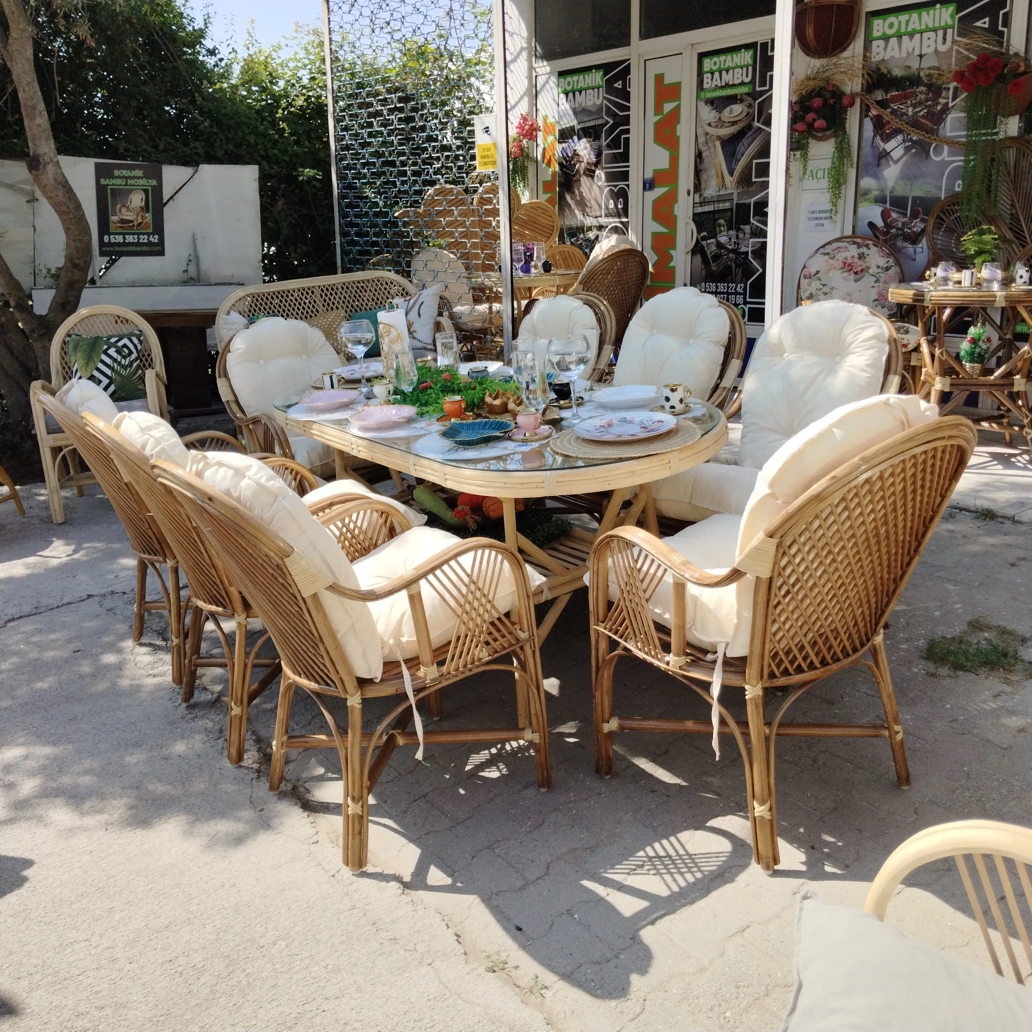 Sakarya Bambu Balkon Bahçe Monika 8 Kişilik Natural Takım 