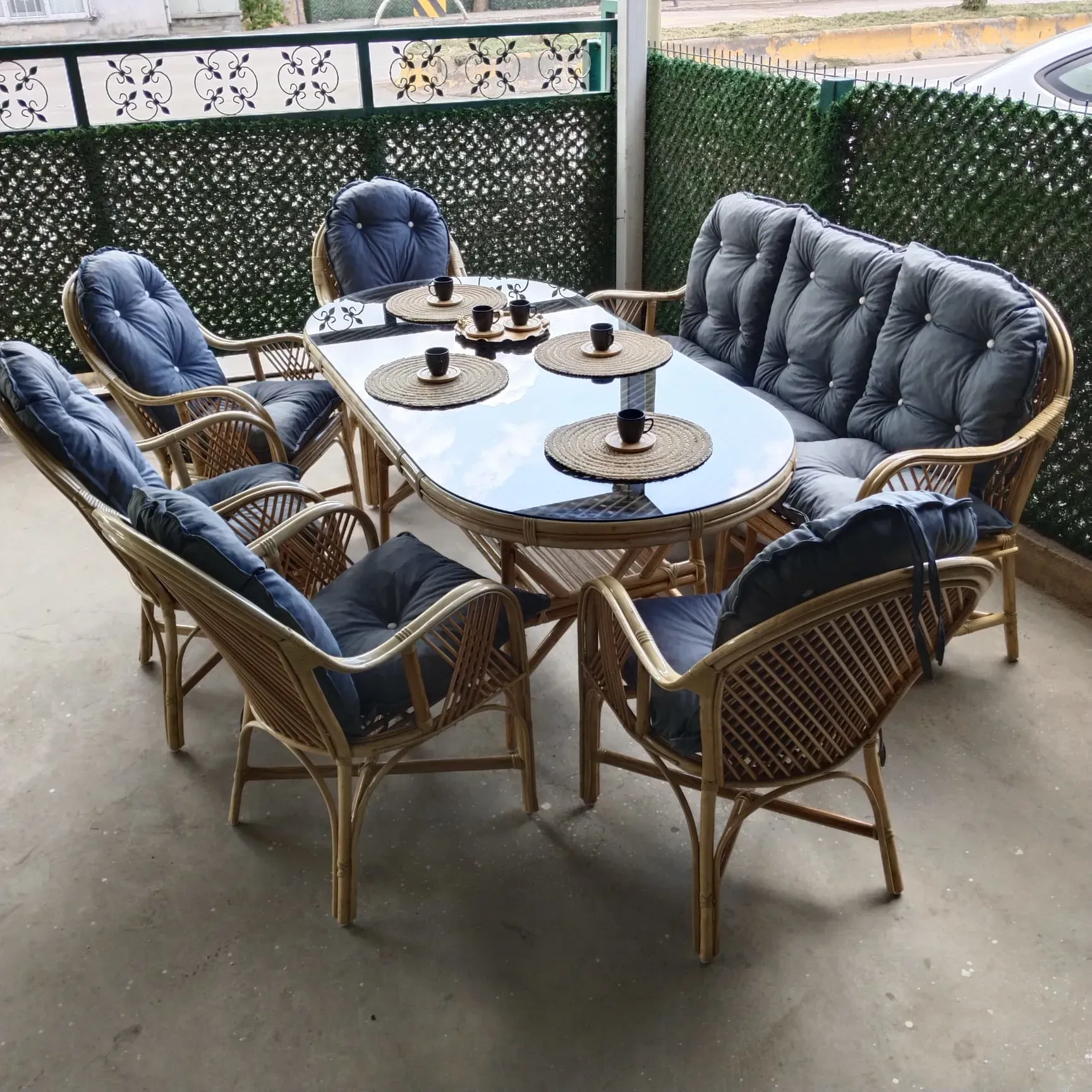 Sakarya Bambu Balkon Bahçe Monika 8 Kişilik Natural Takım 