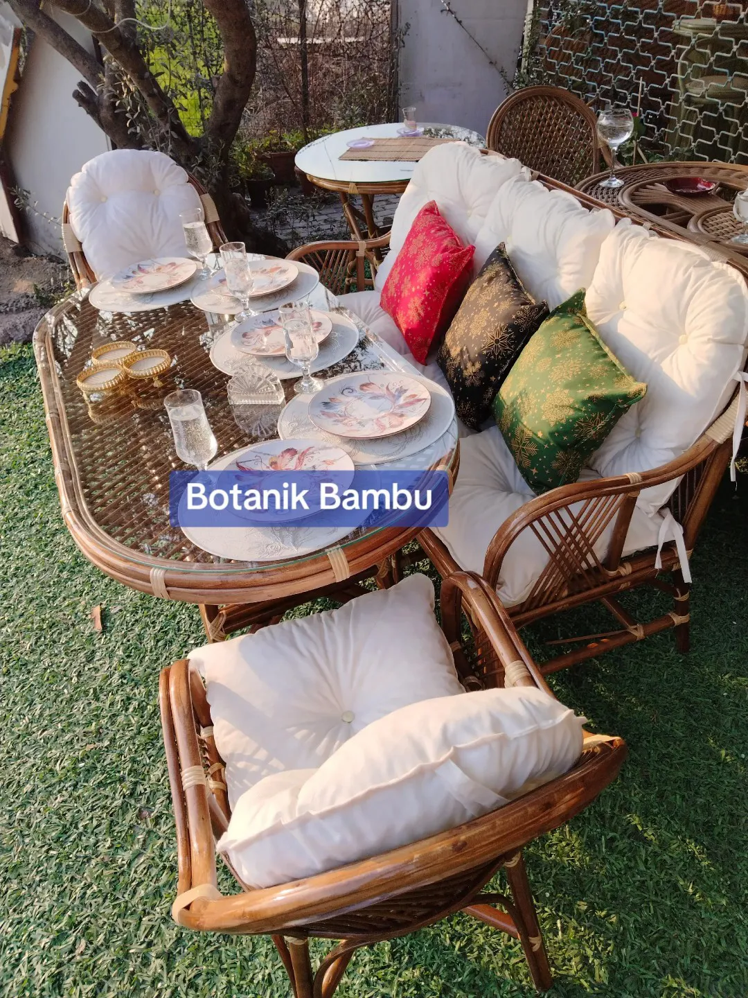 Sakarya bambu 5 kişilik bambu bahçe takımı