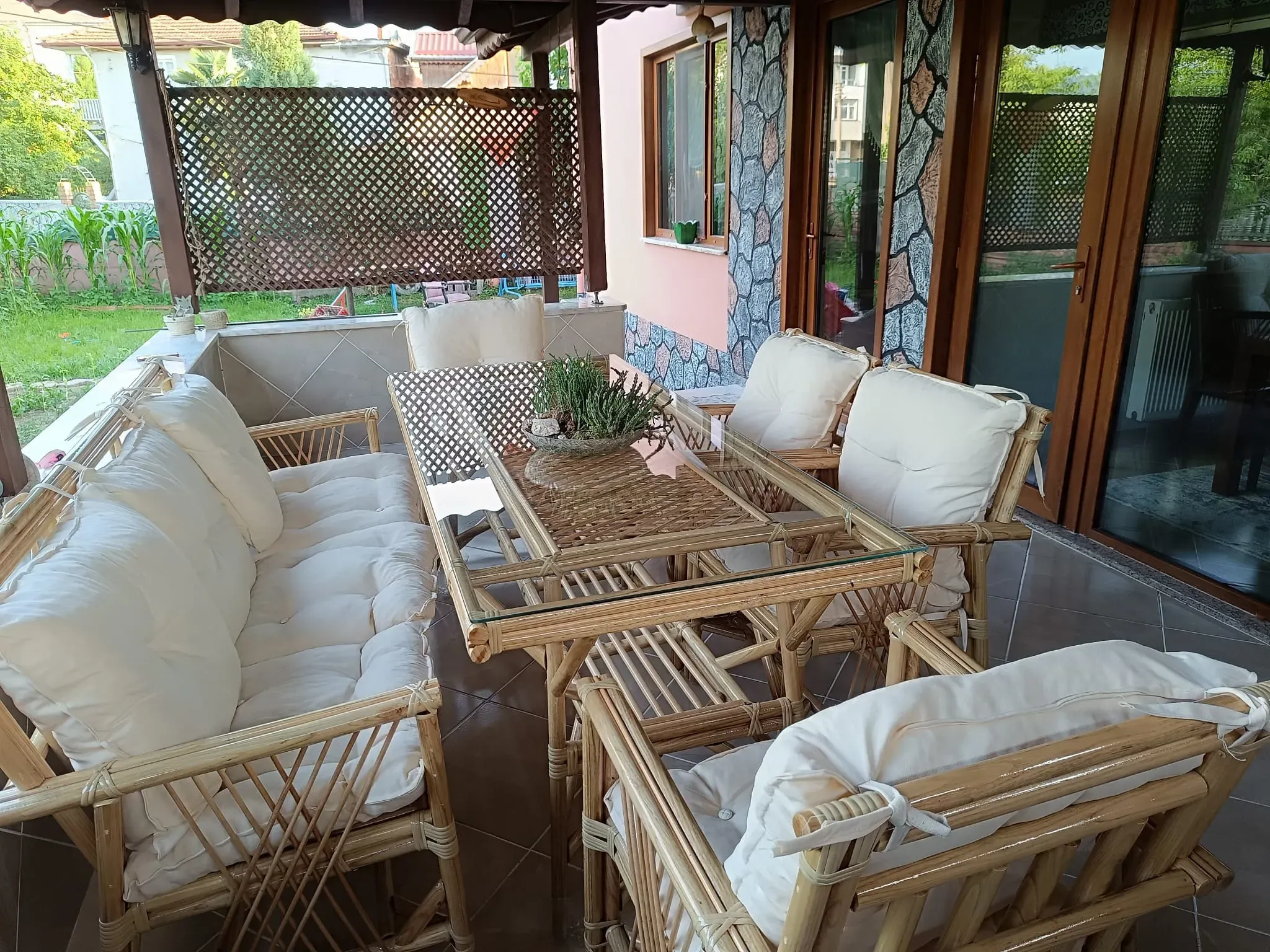 İstanbul Bambu Balkon Bahçe Düz Sopa Takımı 7 Kişilik 