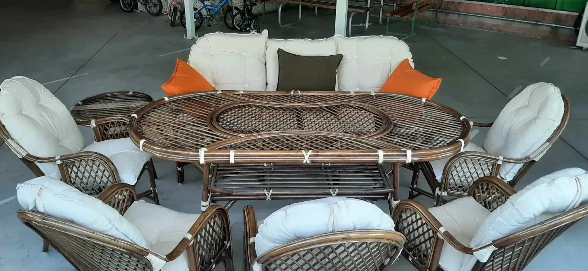 İzmir Bambu Balkon Bahçe Ajurlu Ramona Takımı  Ceviz 8 Kişilik