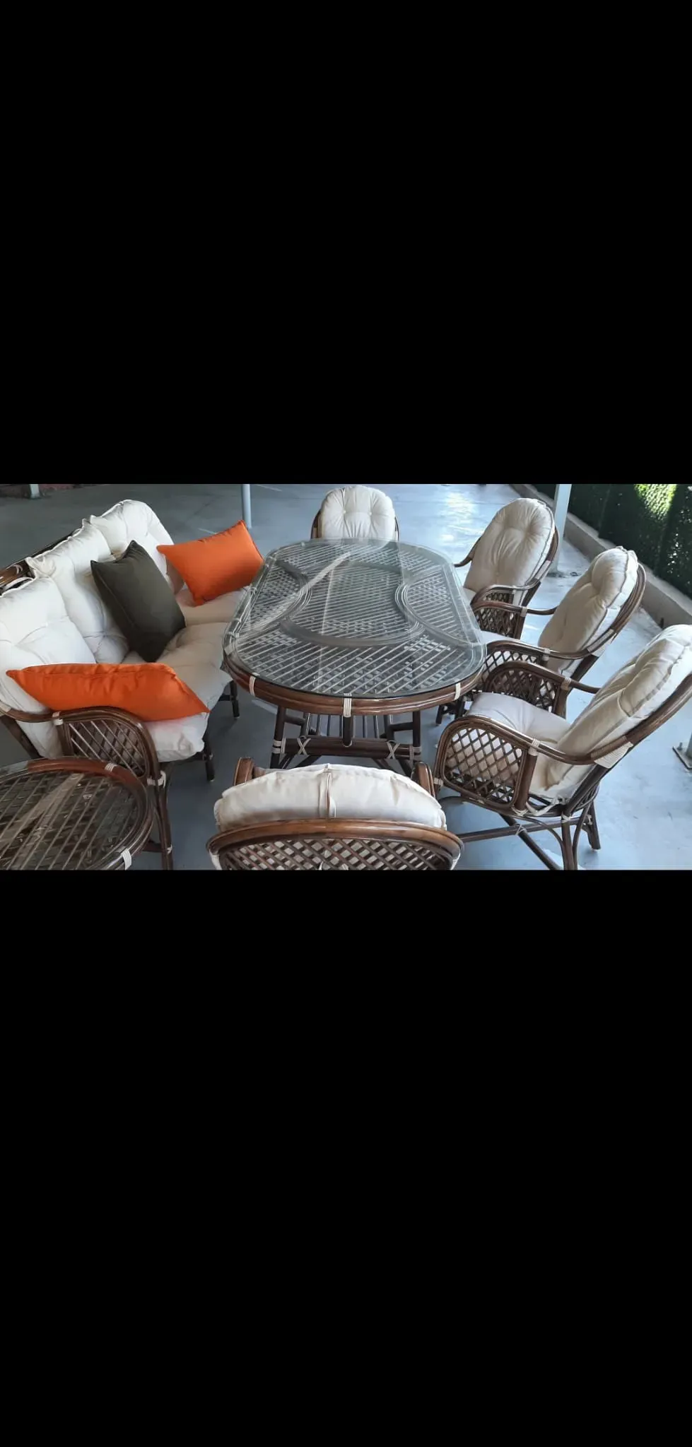 İzmir Bambu Balkon Bahçe Ajurlu Ramona Takımı  Ceviz 8 Kişilik