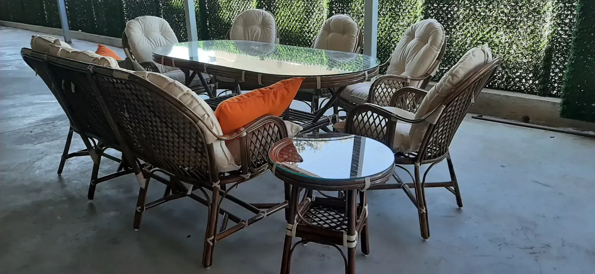 İzmir Bambu Balkon Bahçe Ajurlu Ramona Takımı  Ceviz 8 Kişilik