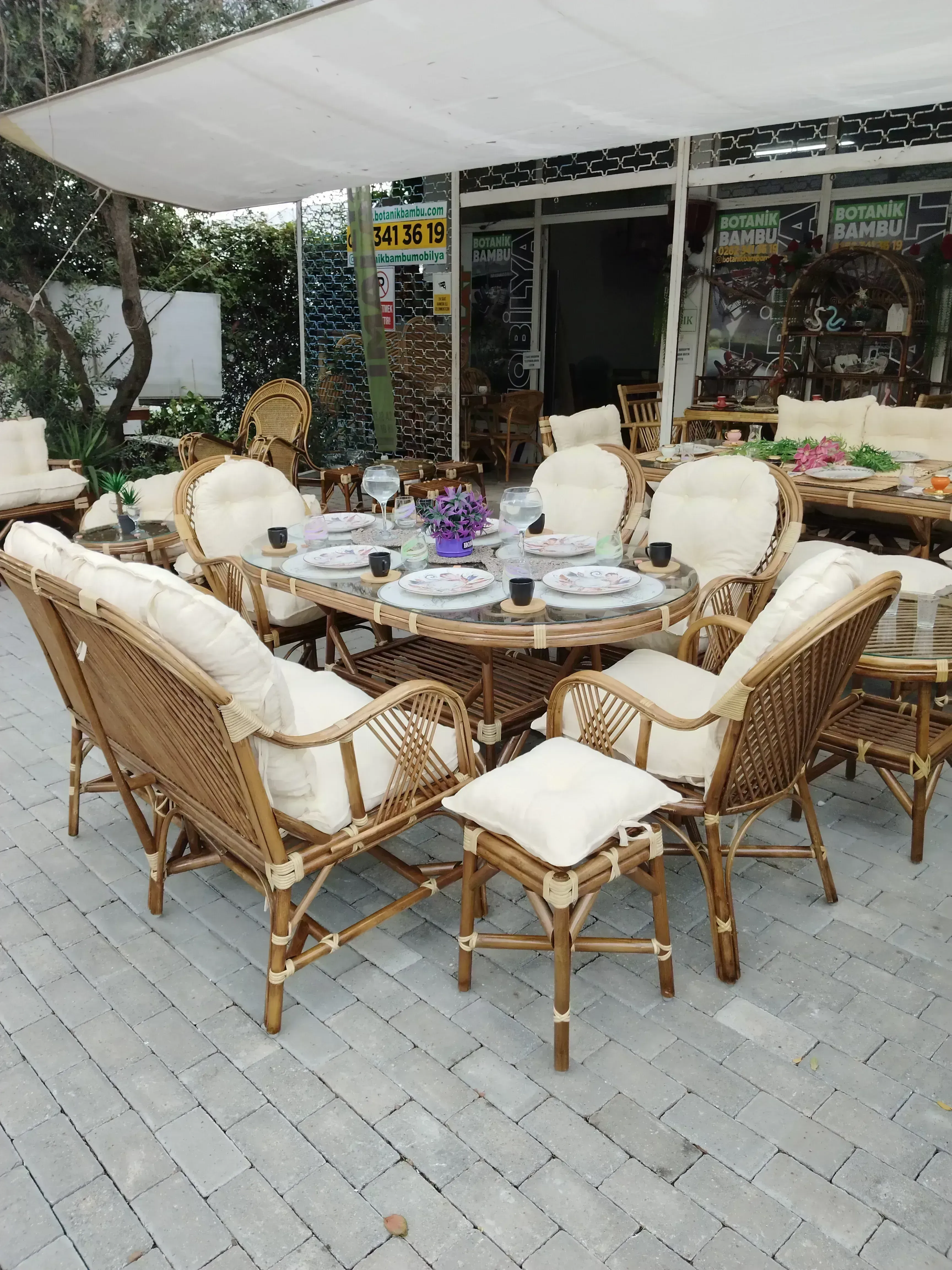 İzmir bambu bahçe balkon mobilyaları 7 kişilik