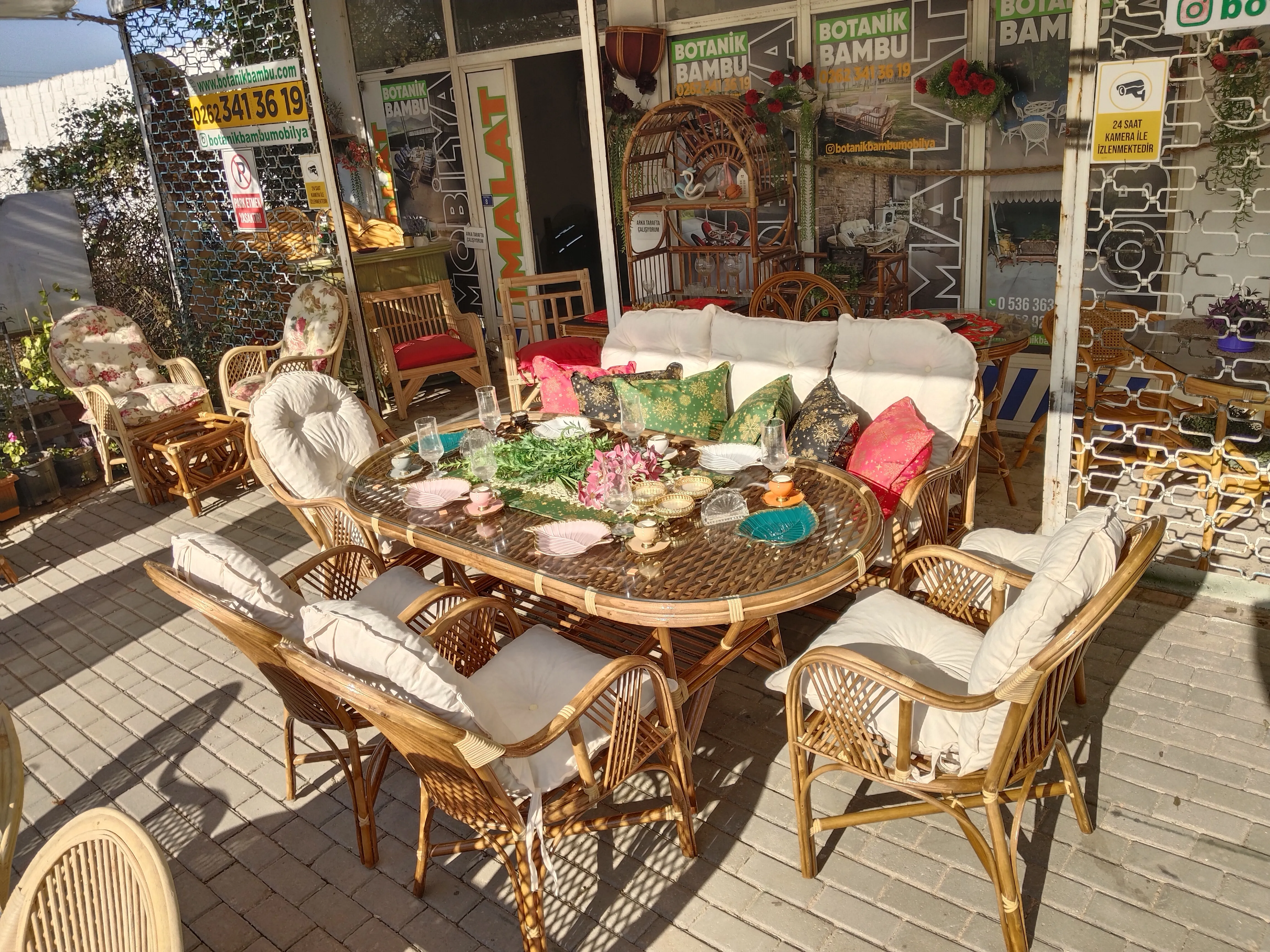 İzmir bambu bahçe balkon mobilyaları 7 kişilik