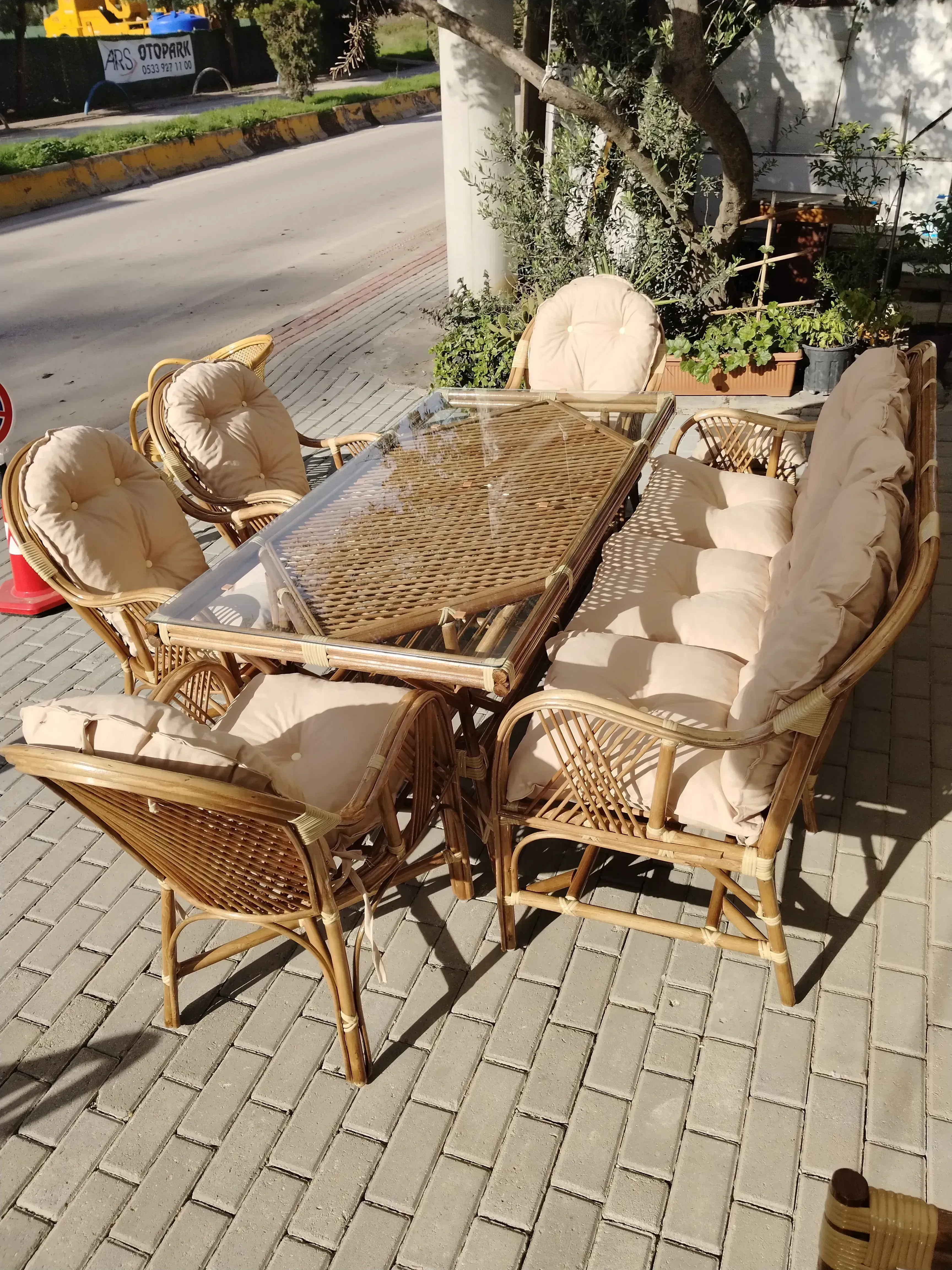 İzmir bambu bahçe balkon mobilyaları 7 kişilik